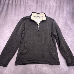 Orvis Quarter Zip Pullover Mens Large Gray Excellent Sherpa Lined Sweater Knit